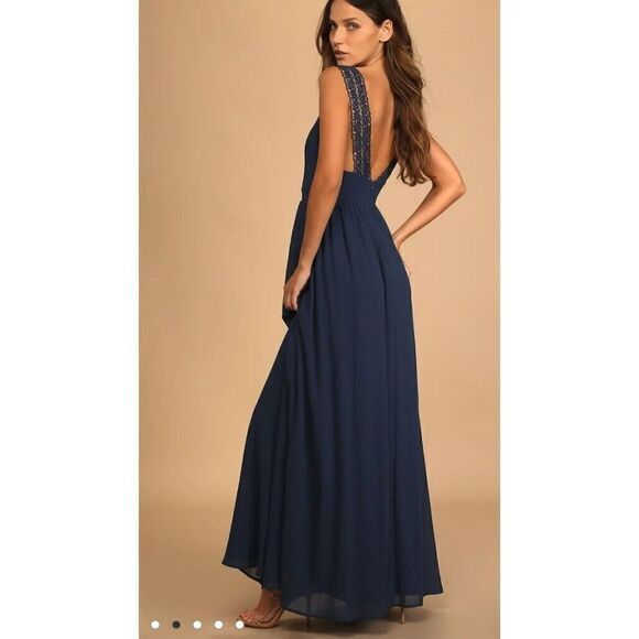 Lulu's Dress Blue  Spread the Romance Navy Blue Lace Straps Max  X-Large - Picture 4 of 9